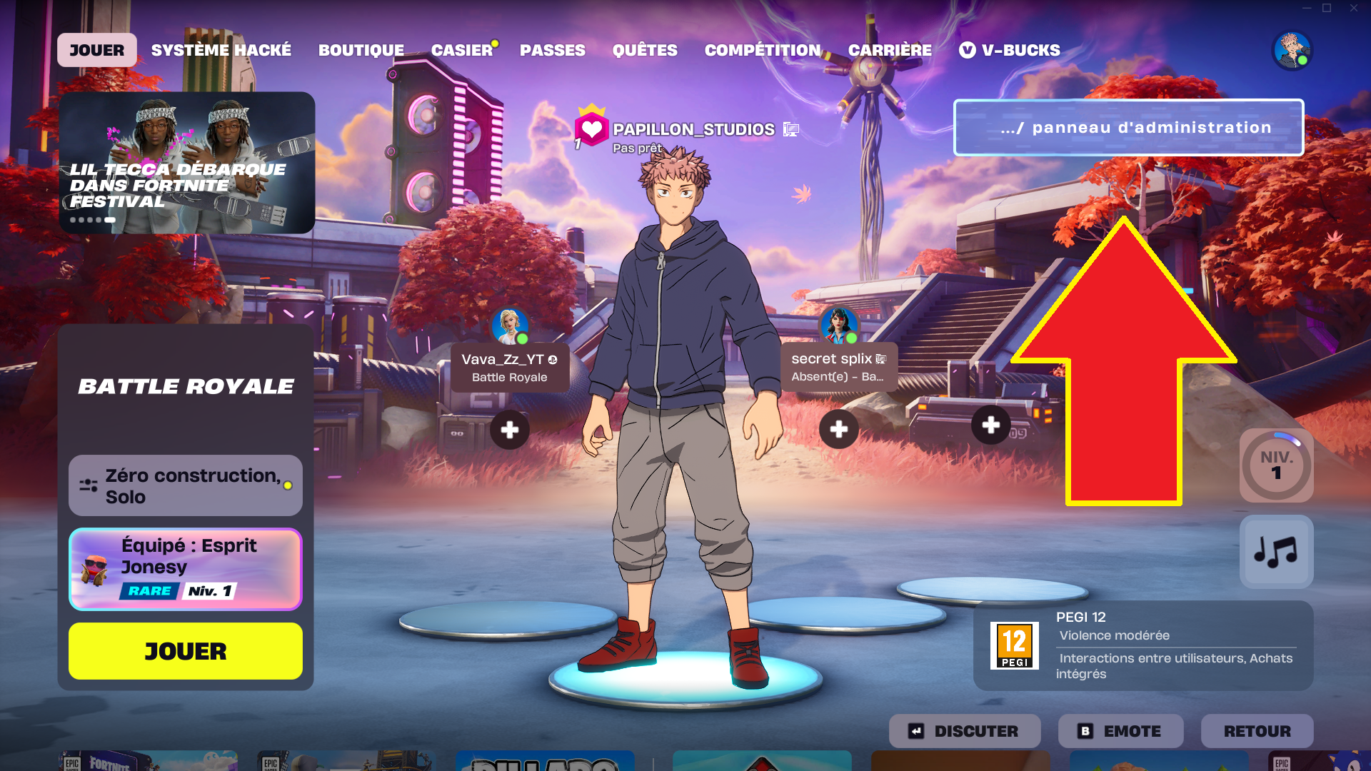 Tutoriel : bouton panneau d'administration dans le lobby Fortnite