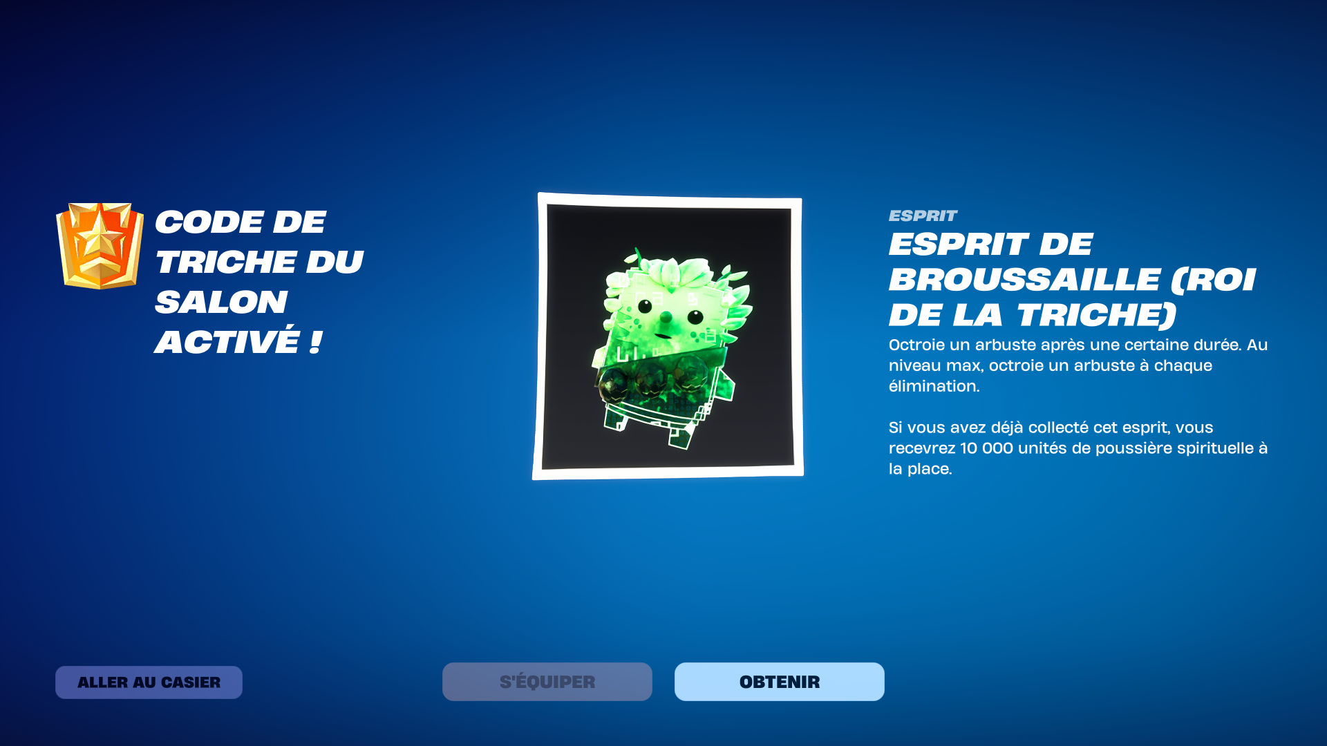 Esprit de Broussaille (Roi de la triche) débloqué avec le code GatherAndCraft
